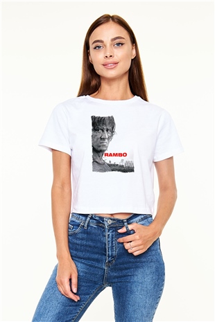 Rambo Beyaz  Crop Top Tişört