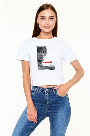 Rambo Beyaz  Crop Top Tişört