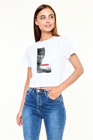 Rambo Beyaz  Crop Top Tişört