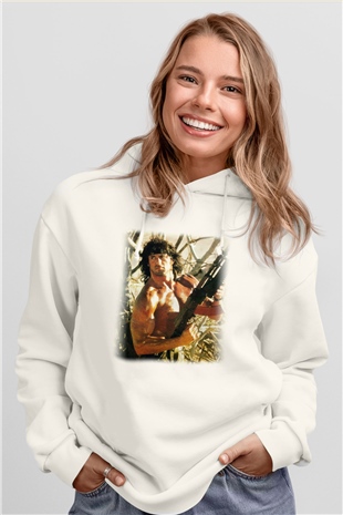 Rambo Beyaz Unisex Hoodie