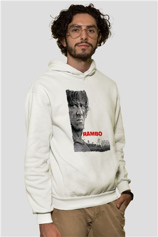 Rambo Beyaz Unisex Hoodie