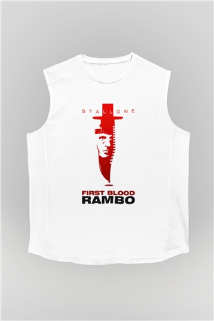 Rambo Beyaz Unisex Kolsuz Tişört