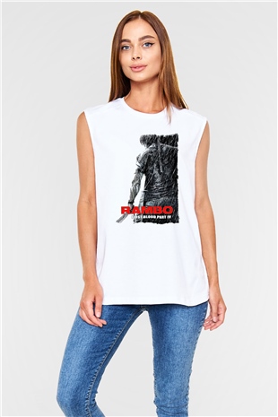 Rambo Beyaz Unisex Kolsuz Tişört