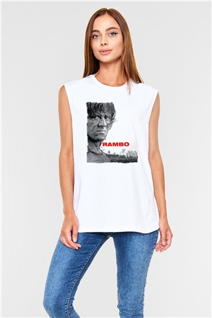 Rambo Beyaz Unisex Kolsuz Tişört