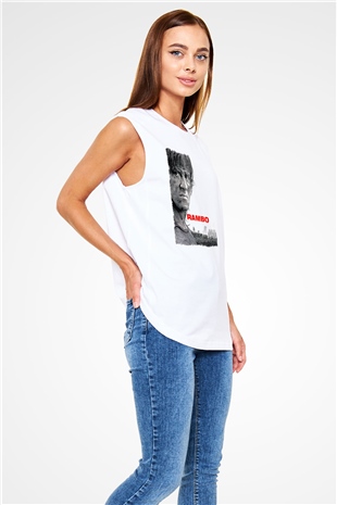 Rambo Beyaz Unisex Kolsuz Tişört