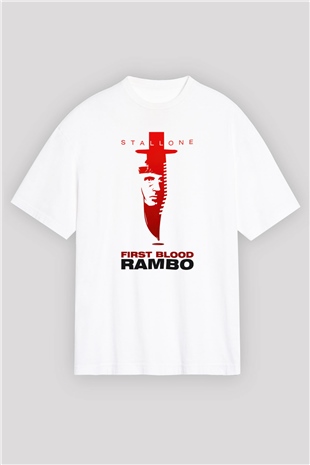 Rambo Beyaz Unisex Oversize Tişört T-Shirt