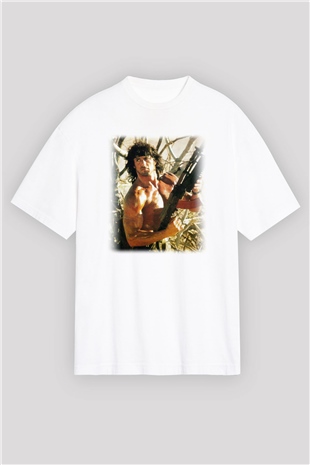 Rambo Beyaz Unisex Oversize Tişört T-Shirt