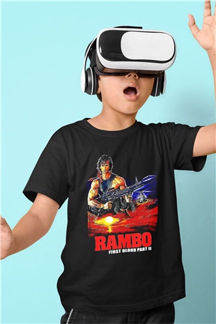 Rambo Siyah Unisex  Çocuk Tişört
