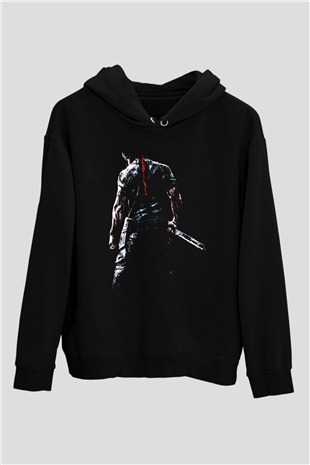 Rambo Siyah Unisex Kapşonlu Sweatshirt