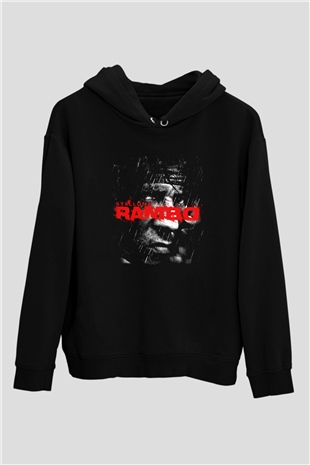 Rambo Siyah Unisex Kapüşonlu Sweatshirt