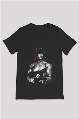 Rambo Siyah Unisex V Yaka Tişört