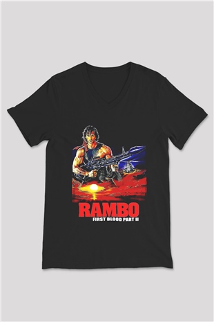 Rambo Siyah Unisex  V Yaka Tişört
