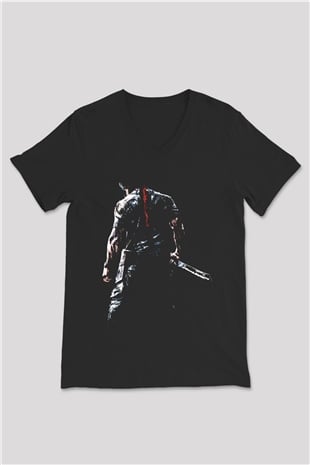 Rambo Siyah Unisex V Yaka Tişört T-Shirt