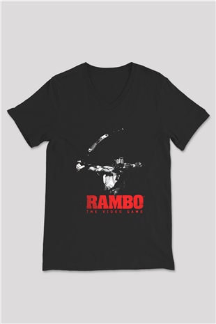 Rambo Siyah Unisex V Yaka Tişört T-Shirt
