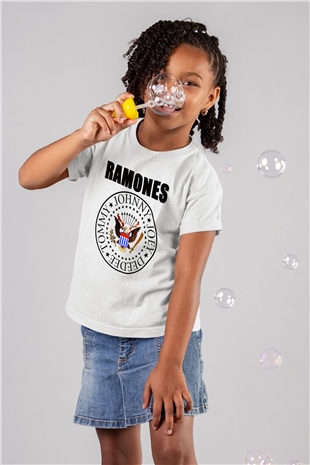 Ramones Baskılı Beyaz Unisex Çocuk Tişört