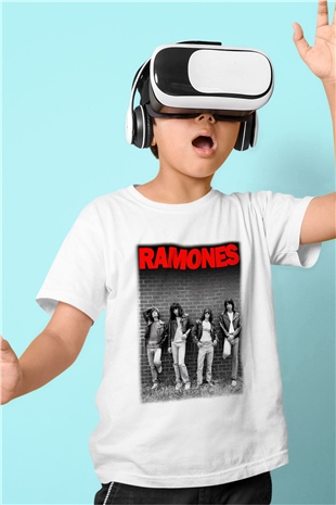Ramones Baskılı Beyaz Unisex Çocuk Tişört