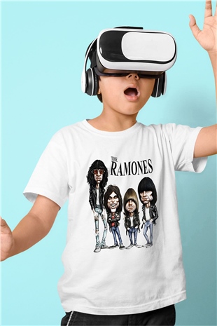 Ramones Baskılı Beyaz Unisex Çocuk Tişört