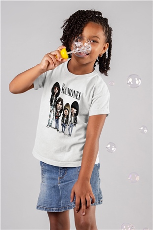 Ramones Baskılı Beyaz Unisex Çocuk Tişört