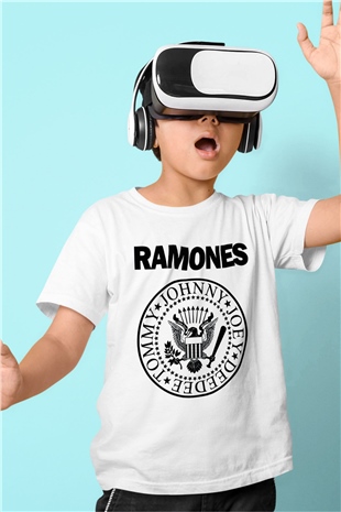 Ramones Baskılı Beyaz Unisex Çocuk Tişört