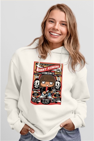 Ramones Baskılı Unisex Beyaz Hoodie