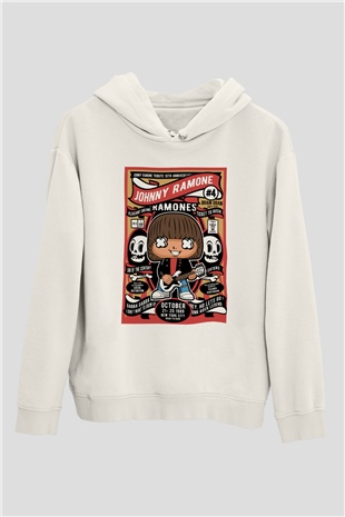 Ramones Baskılı Unisex Beyaz Hoodie