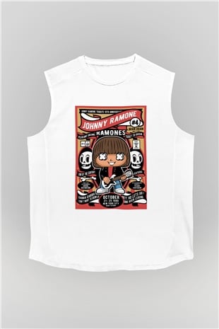 Ramones Baskılı Unisex Beyaz Kolsuz Tişört