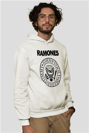 Ramones Beyaz Unisex Kapşonlu Sweatshirt