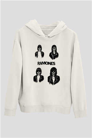 Ramones Beyaz Unisex Kapşonlu Sweatshirt
