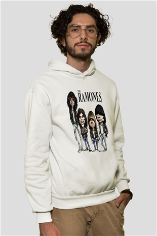 Ramones Beyaz Unisex Kapşonlu Sweatshirt