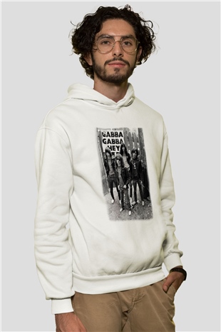 Ramones Beyaz Unisex Kapşonlu Sweatshirt