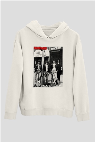 Ramones Beyaz Unisex Kapşonlu Sweatshirt