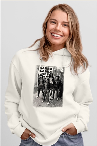 Ramones Beyaz Unisex Kapşonlu Sweatshirt