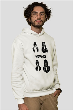 Ramones Beyaz Unisex Kapşonlu Sweatshirt
