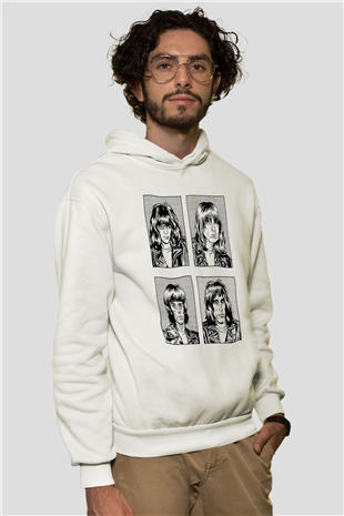 Ramones Beyaz Unisex Kapüşonlu Sweatshirt