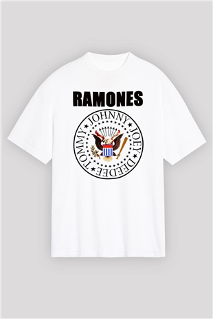 Ramones Beyaz Unisex Oversize Tişört T-Shirt
