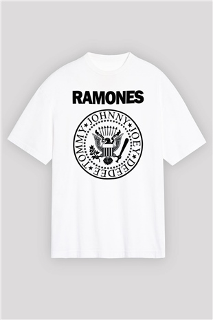 Ramones Beyaz Unisex Oversize Tişört T-Shirt
