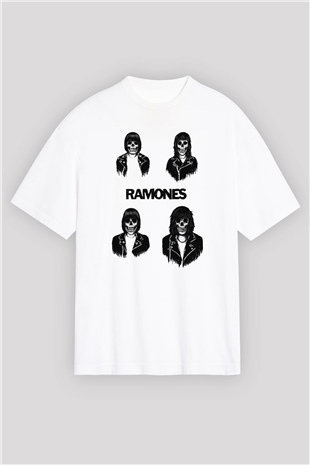 Ramones Beyaz Unisex Oversize Tişört T-Shirt