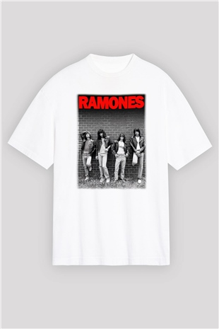 Ramones Beyaz Unisex Oversize Tişört T-Shirt
