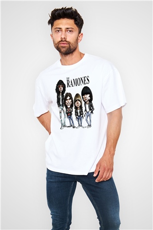 Ramones Beyaz Unisex Oversize Tişört T-Shirt