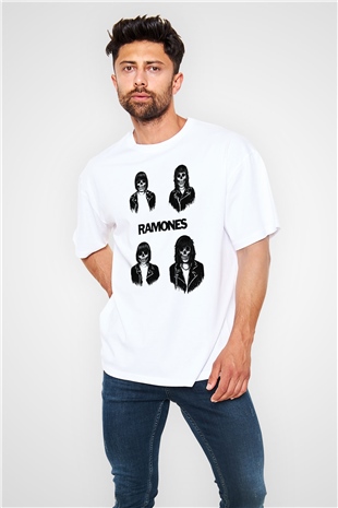 Ramones Beyaz Unisex Oversize Tişört T-Shirt