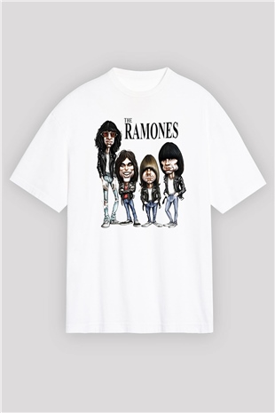 Ramones Beyaz Unisex Oversize Tişört T-Shirt