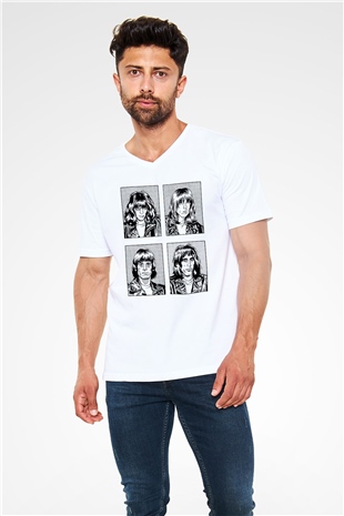 Ramones Beyaz Unisex V Yaka Tişört