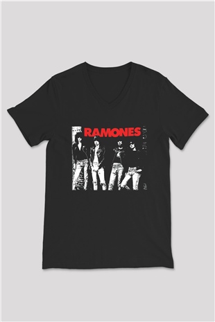Ramones Siyah Unisex V Yaka Tişört T-Shirt