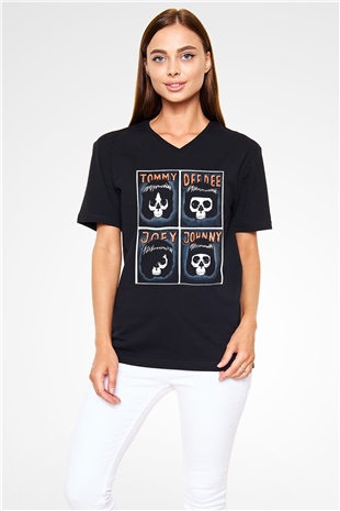 Ramones Siyah Unisex V Yaka Tişört T-Shirt