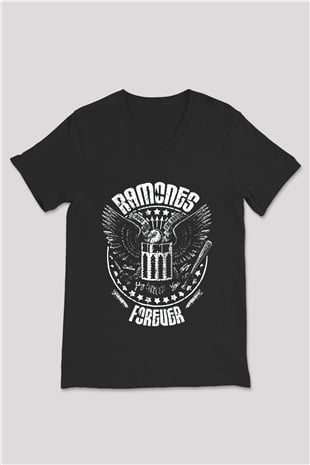 Ramones Siyah Unisex V Yaka Tişört T-Shirt