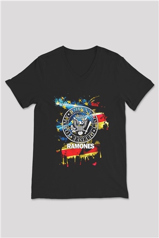 Ramones Siyah Unisex V Yaka Tişört T-Shirt