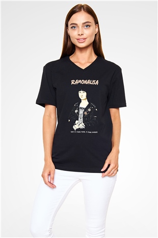 Ramones Siyah Unisex V Yaka Tişört T-Shirt
