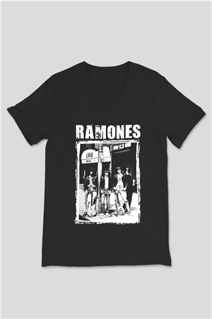 Ramones Siyah Unisex V Yaka Tişört T-Shirt