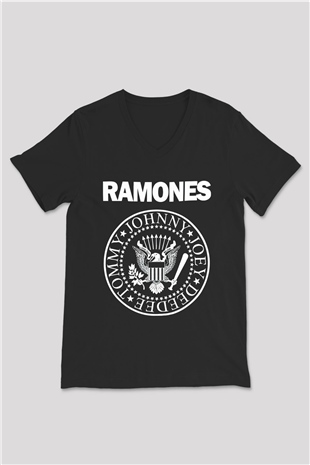 Ramones Siyah Unisex V Yaka Tişört T-Shirt