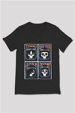 Ramones Siyah Unisex V Yaka Tişört T-Shirt